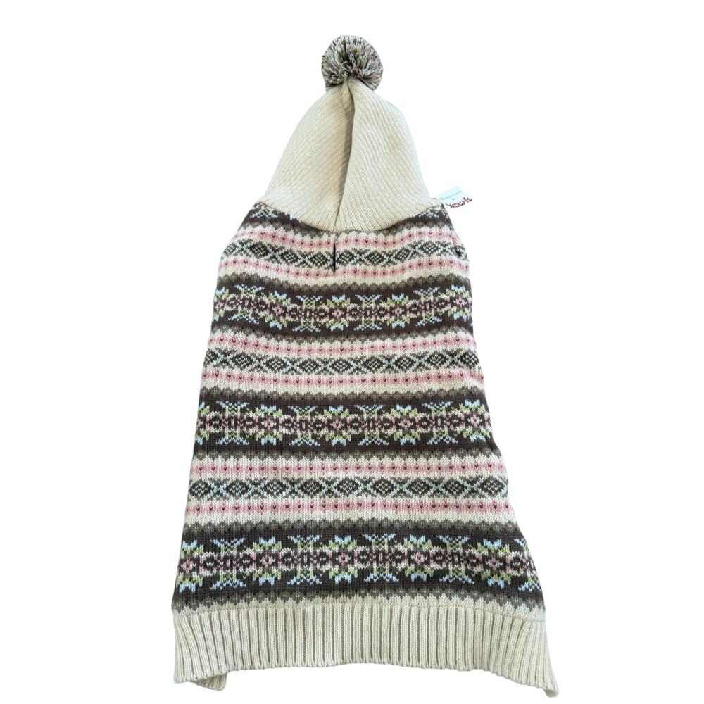 Fair Isle Hooded Dog Sweater Beige Taupe Pink M